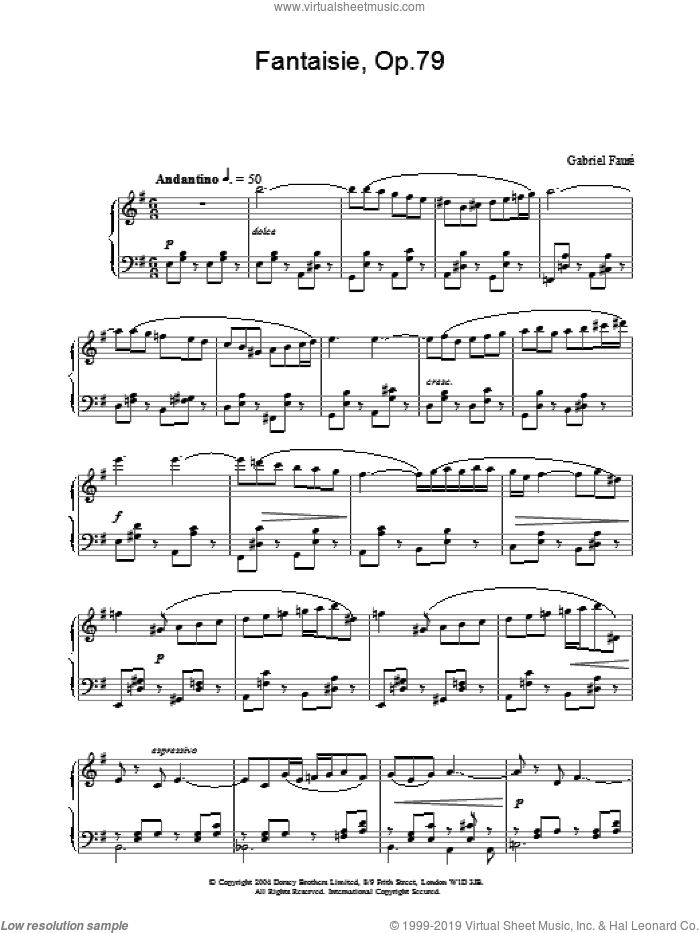Fantaisie, Op.79 sheet music for piano solo by Gabriel Faure, classical score, intermediate skill level