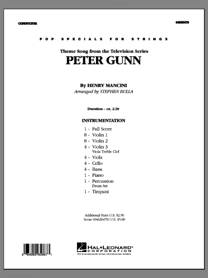 Peter Gunn (COMPLETE) sheet music for orchestra by Henry Mancini and Stephen Bulla, intermediate skill level
