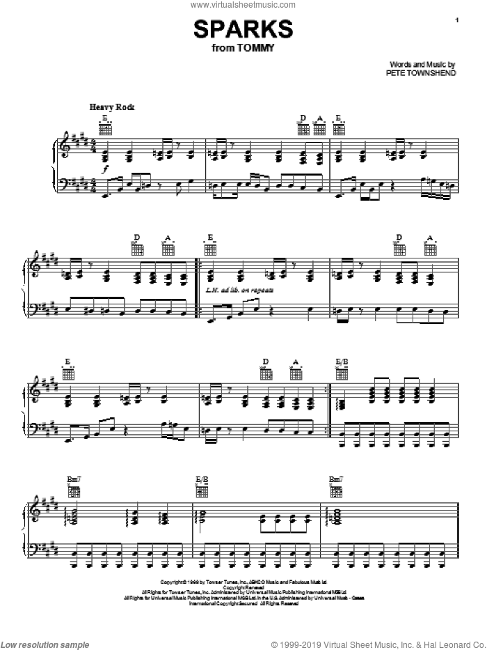 Sparks sheet music for voice, piano or guitar by The Who and Pete Townshend, intermediate skill level