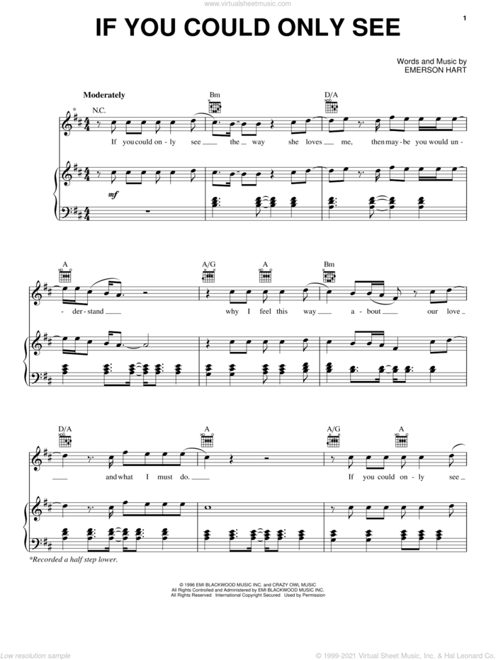 If You Could Only See sheet music for voice, piano or guitar by Tonic and Emerson Hart, intermediate skill level