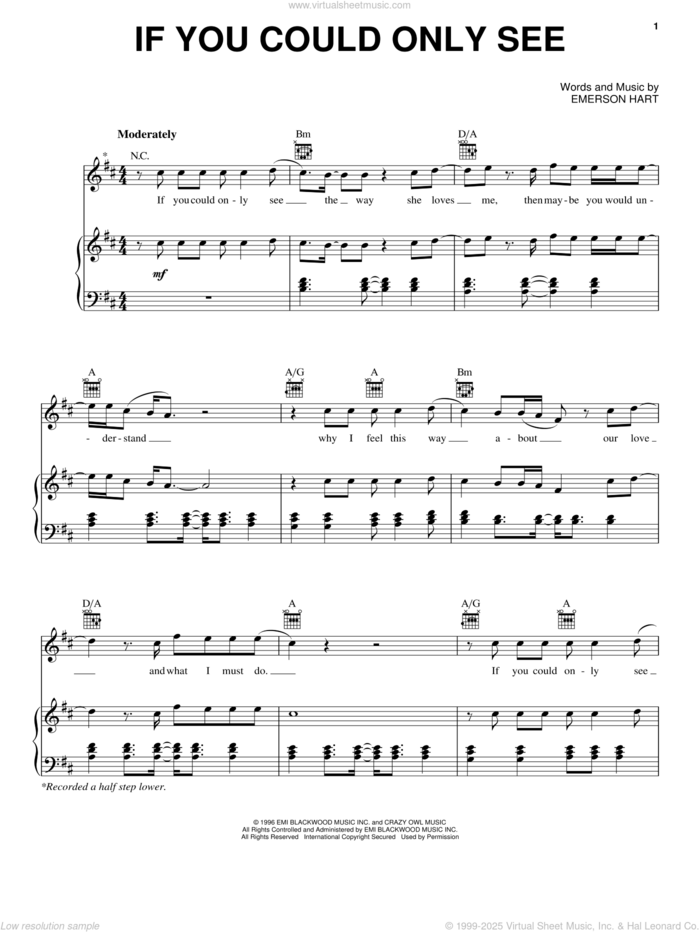 If You Could Only See sheet music for voice, piano or guitar by Tonic and Emerson Hart, intermediate skill level