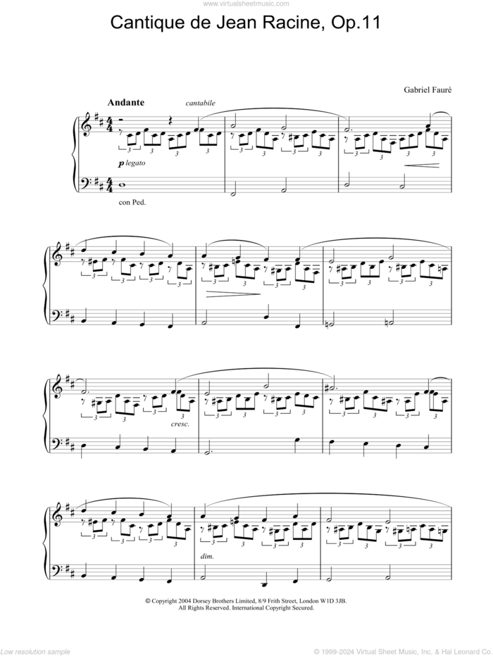 Cantique de Jean Racine, Op.11 sheet music for piano solo by Gabriel Faure, classical score, intermediate skill level