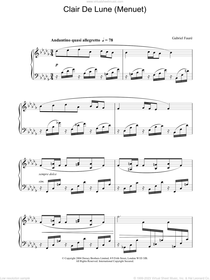 Faure Clair De Lune Menuet Sheet Music For Piano Solo Pdf