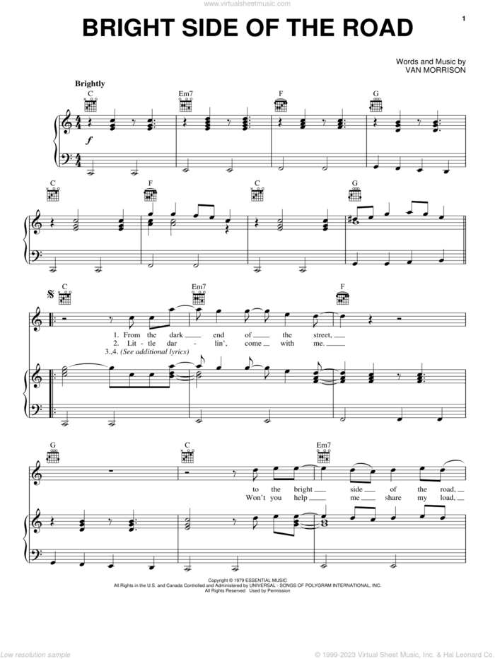 Bright Side Of The Road sheet music for voice, piano or guitar by Van Morrison, intermediate skill level