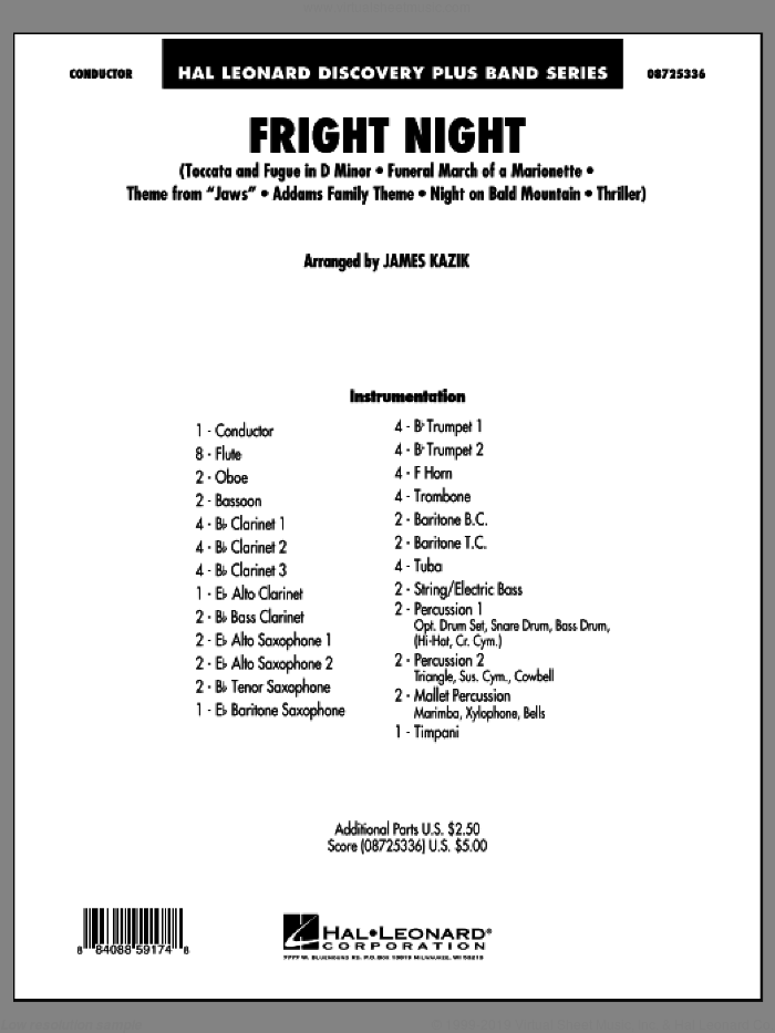 Fright Night (COMPLETE) sheet music for concert band by James Kazik, classical score, intermediate skill level