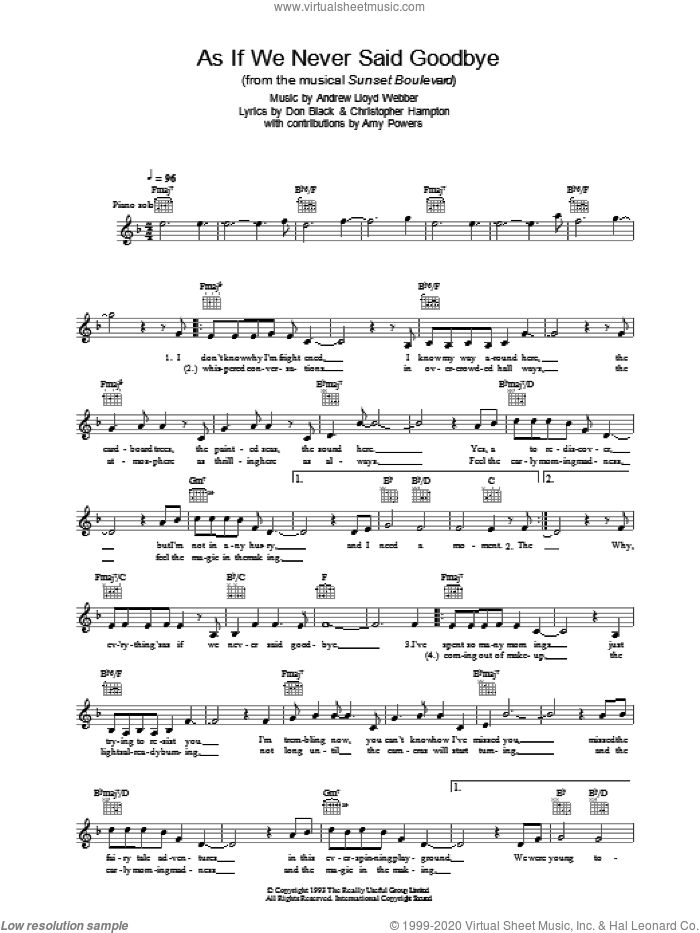 As If We Never Said Goodbye sheet music for voice and other instruments (fake book) by Andrew Lloyd Webber, Christopher Hampton and Don Black, intermediate skill level