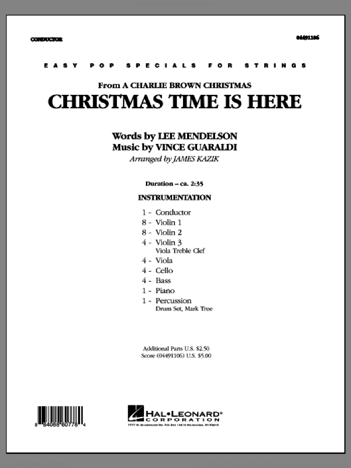 Christmas Time Is Here (COMPLETE) sheet music for orchestra by Vince Guaraldi, Lee Mendelson and James Kazik, intermediate skill level