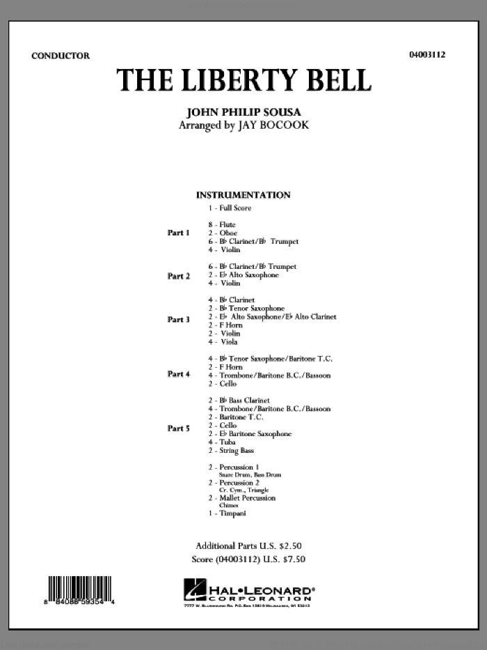 The Liberty Bell (COMPLETE) sheet music for concert band by John Philip Sousa and Jay Bocook, intermediate skill level