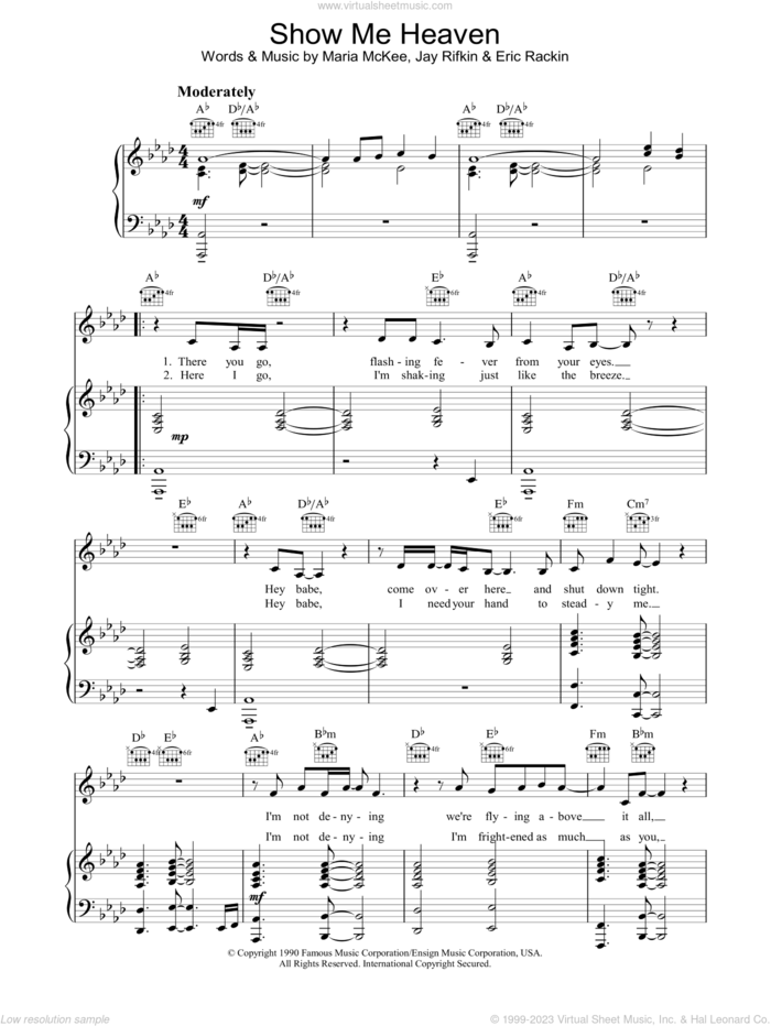Show Me Heaven sheet music for voice, piano or guitar by Maria McKee, Eric Rackin and Jay Rifkin, intermediate skill level