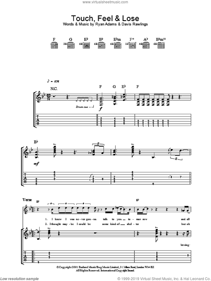 Touch, Feel and Lose sheet music for guitar (tablature) by Ryan Adams and David Rawlings, intermediate skill level