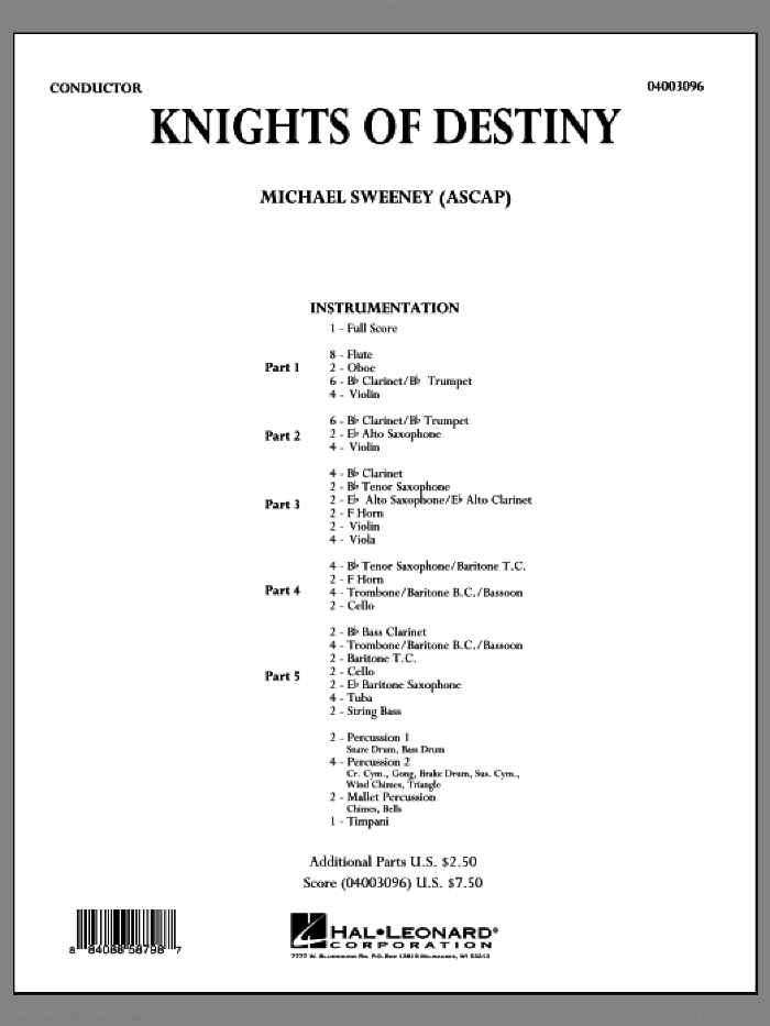 Knights Of Destiny (COMPLETE) sheet music for concert band by Michael Sweeney, intermediate skill level