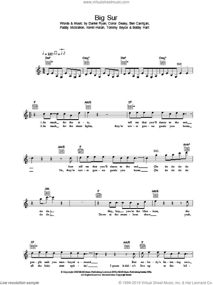 Big Sur sheet music for voice and other instruments (fake book) by The Thrills, Ben Carrigan, Conor Deasy and Daniel Ryan, intermediate skill level
