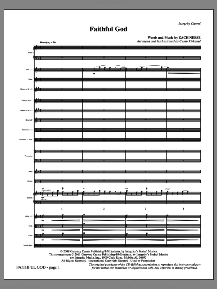Faithful God (complete set of parts) sheet music for orchestra/band (Orchestra) by Camp Kirkland and Zach Neese, intermediate skill level