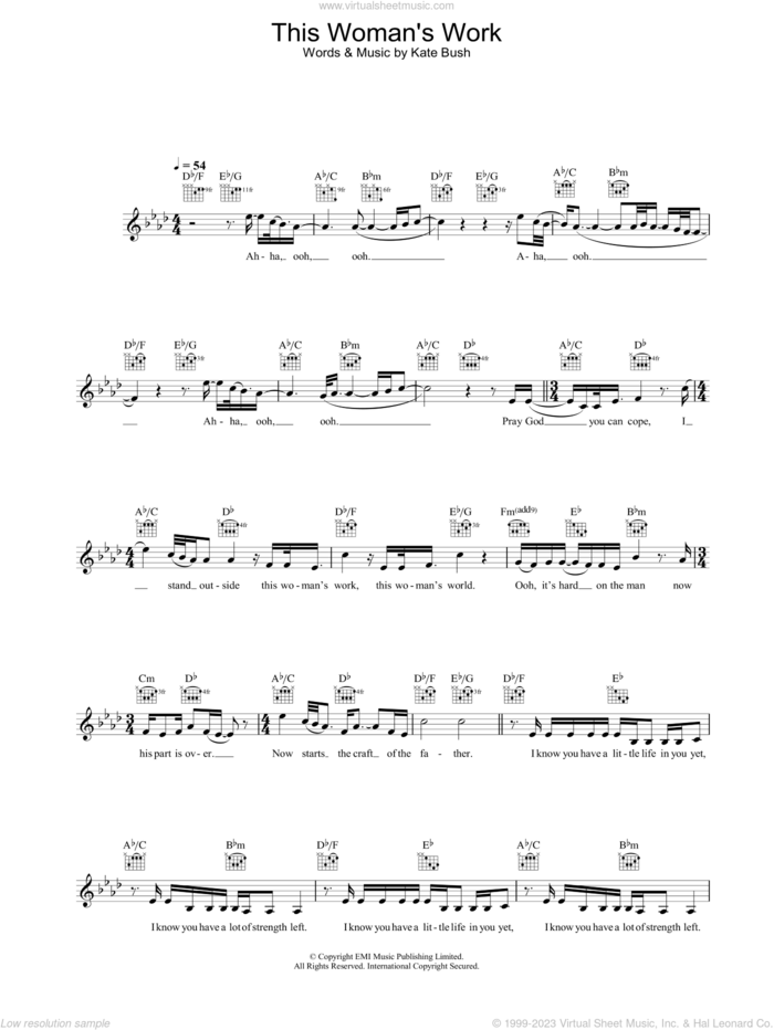 This Woman's Work sheet music for voice and other instruments (fake book) by Kate Bush, intermediate skill level