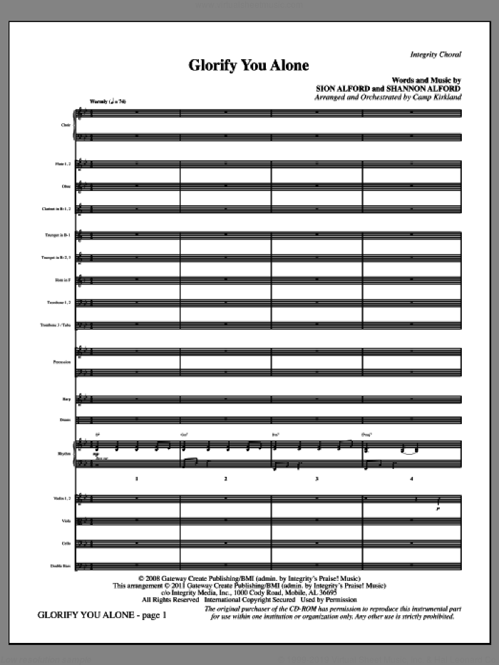 Glorify You Alone (complete set of parts) sheet music for orchestra/band (Orchestra) by Camp Kirkland, Shannon Alford and Sion Alford, intermediate skill level