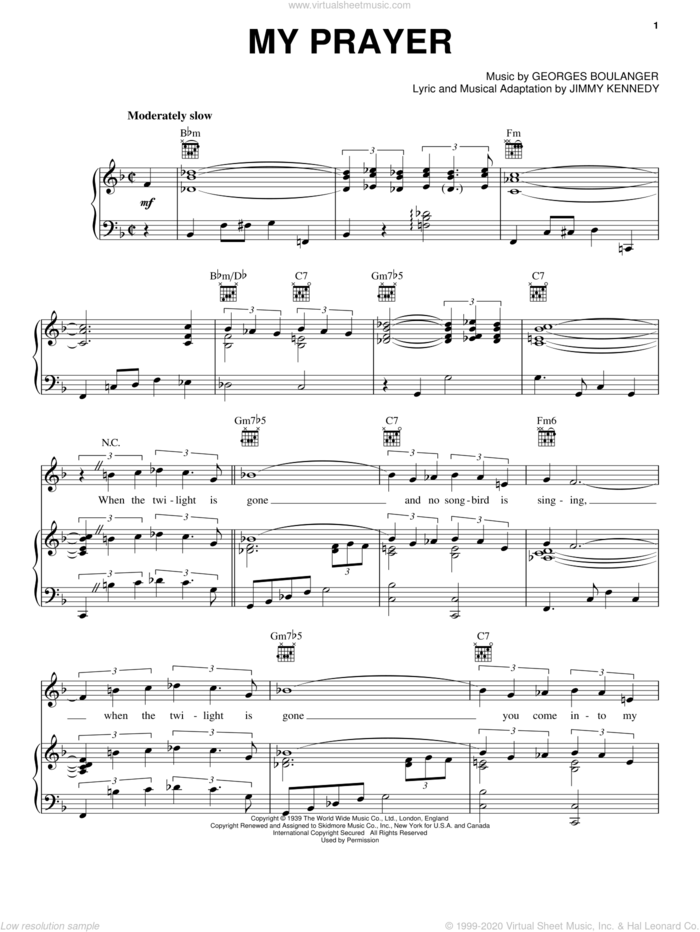 My Prayer sheet music for voice, piano or guitar by The Platters, Georges Boulanger and Jimmy Kennedy, intermediate skill level