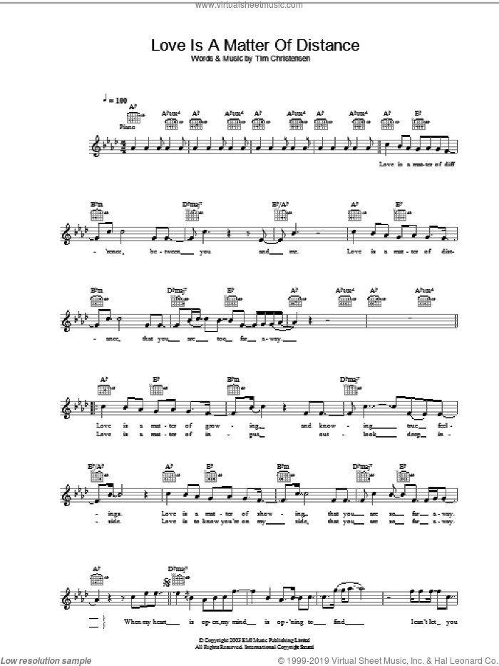 Love Is A Matter Of Distance sheet music for voice and other instruments (fake book) by Will Young and Tim Christensen, intermediate skill level
