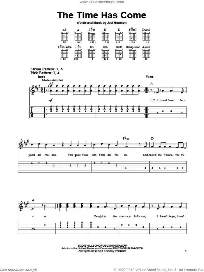 The Time Has Come sheet music for guitar solo (easy tablature) by Hillsong United and Joel Houston, easy guitar (easy tablature)