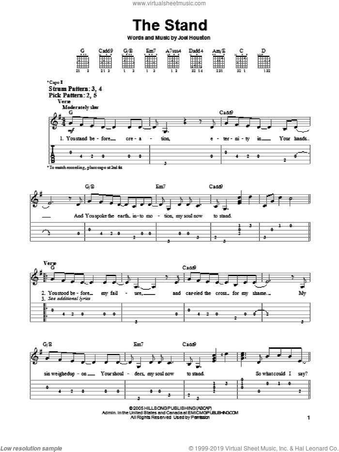 The Stand sheet music for guitar solo (easy tablature) by Hillsong United and Joel Houston, easy guitar (easy tablature)