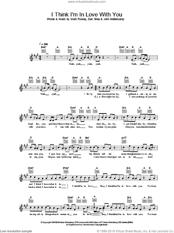 I Think I'm In Love With You sheet music for voice and other instruments (fake book) by Jessica Simpson, Dan Shea, John Mellencamp and Mark Rooney, intermediate skill level