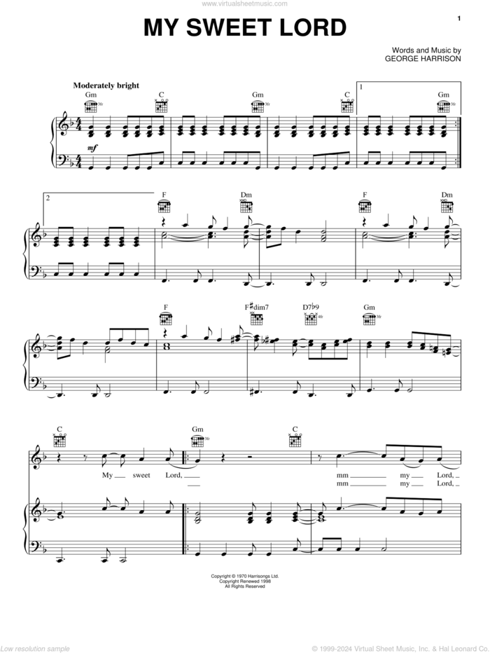 Harrison My Sweet Lord Sheet Music For Voice Piano Or Guitar