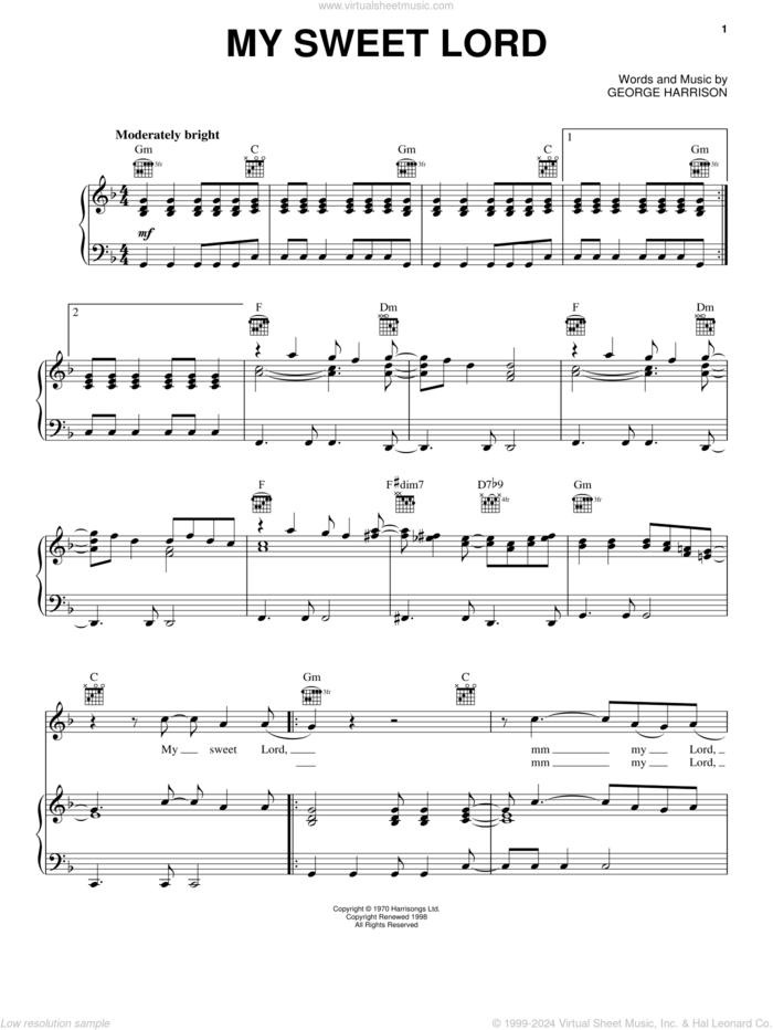 My Sweet Lord sheet music for voice, piano or guitar by George Harrison, intermediate skill level