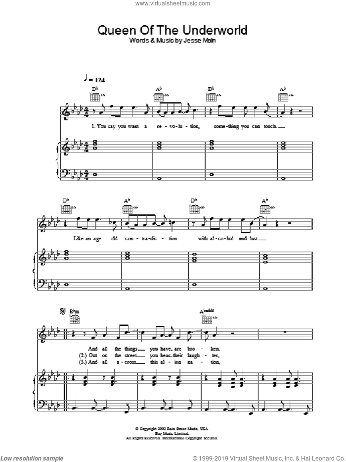 Queen Of The Underworld sheet music for voice, piano or guitar by Jesse Malin, intermediate skill level