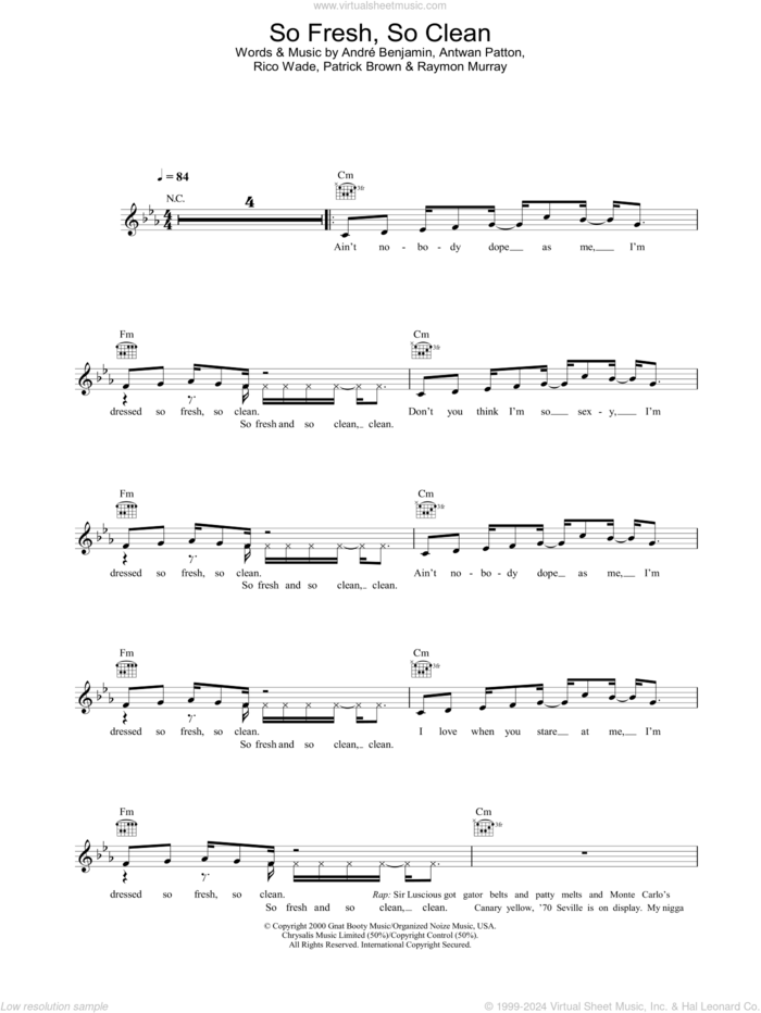 So Fresh, So Clean sheet music for voice and other instruments (fake book) by Antwan Patton, OutKast, Andre Benjamin and Rico Wade, intermediate skill level