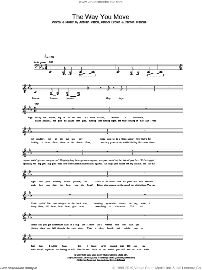 The Way You Move sheet music for voice and other instruments (fake book) by Antwan Patton, OutKast, Carlton Mahone and Patrick Brown, intermediate skill level