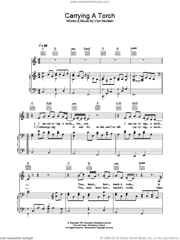 Carrying A Torch sheet music for voice, piano or guitar by Van Morrison, intermediate skill level