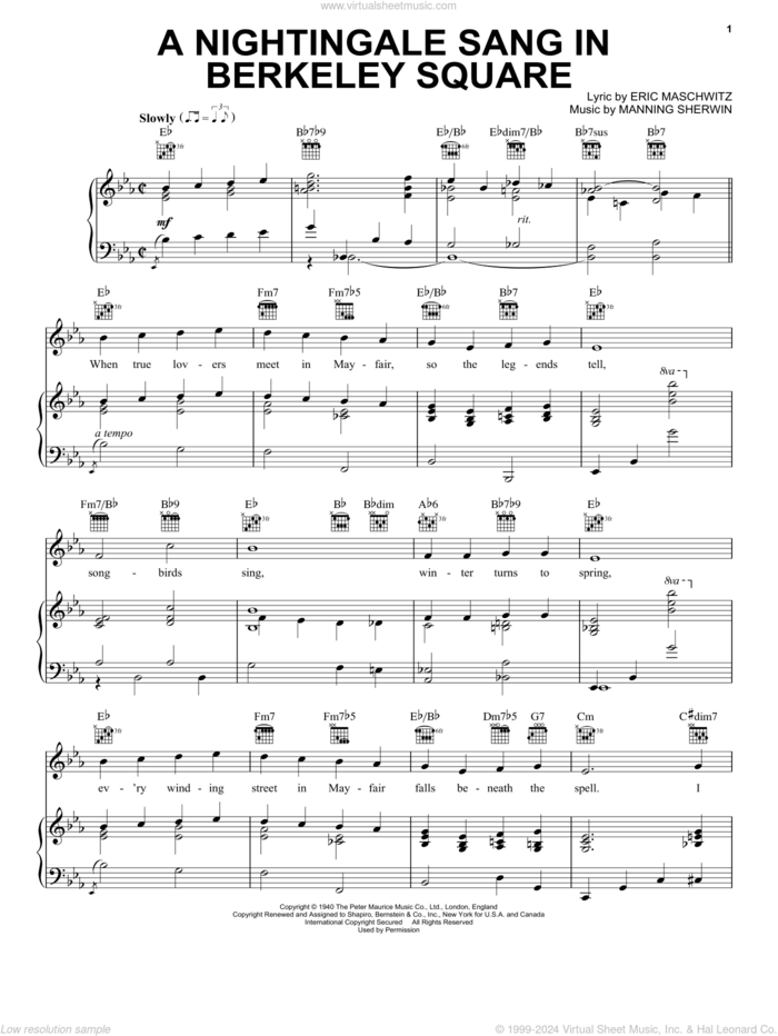 A Nightingale Sang In Berkeley Square sheet music for voice, piano or guitar by Manhattan Transfer, Bobby Darin, Eric Maschwitz and Manning Sherwin, intermediate skill level