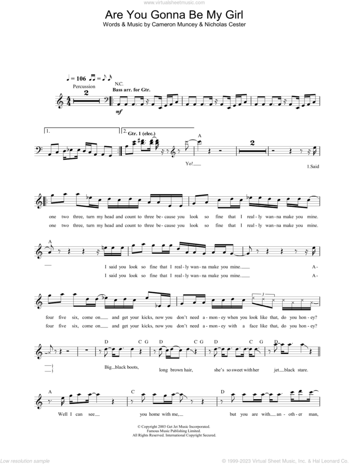 Are You Gonna Be My Girl sheet music for voice and other instruments (fake book) by Nic Cester and Cameron Muncey, intermediate skill level