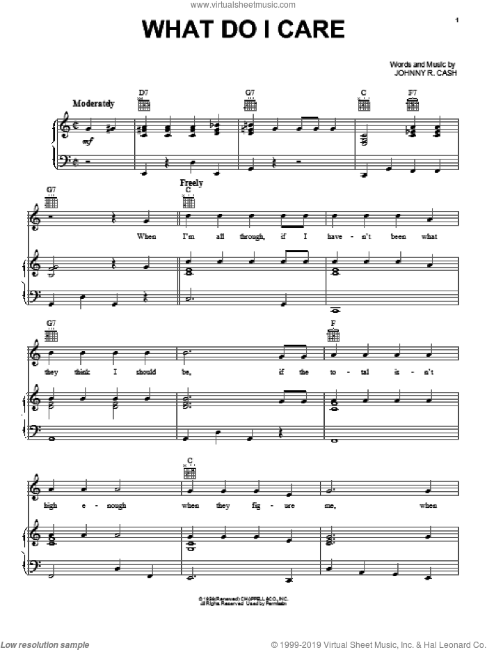 What Do I Care sheet music for voice, piano or guitar by Johnny Cash, intermediate skill level
