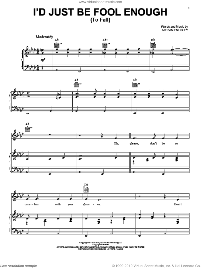 I'd Just Be Fool Enough (To Fall) sheet music for voice, piano or guitar by Johnny Cash and Melvin Endsley, intermediate skill level