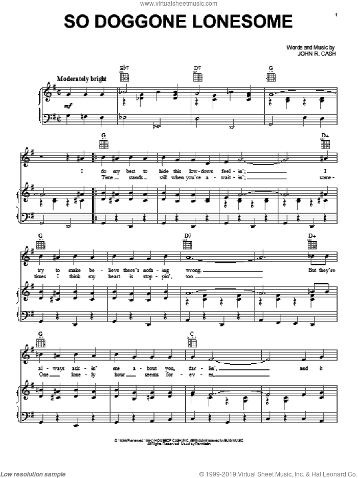So Doggone Lonesome sheet music for voice, piano or guitar by Johnny Cash, intermediate skill level