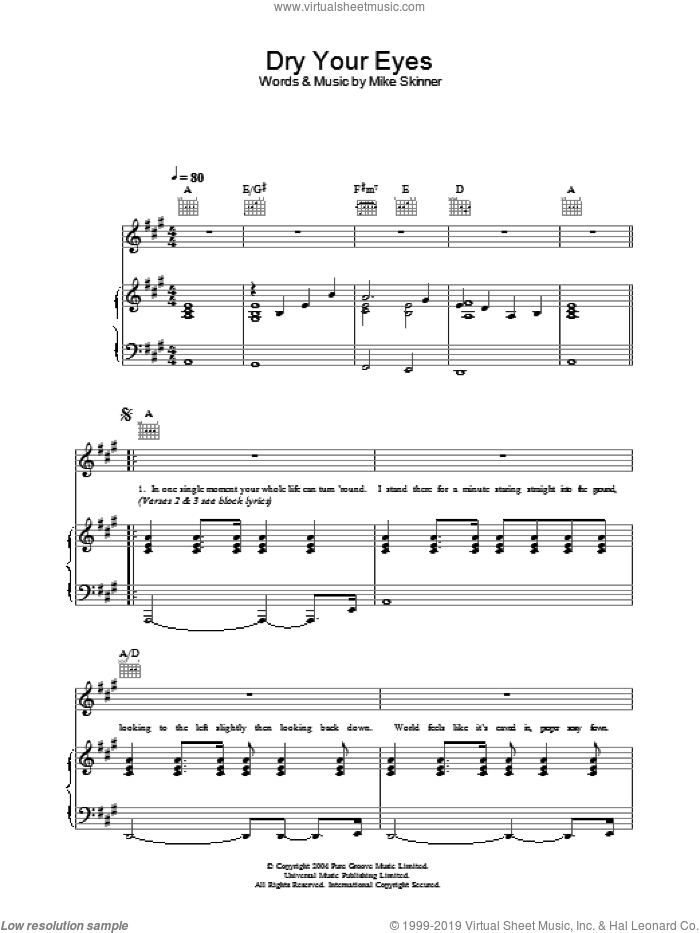 Dry Your Eyes sheet music for voice, piano or guitar by The Streets and Mike Skinner, intermediate skill level