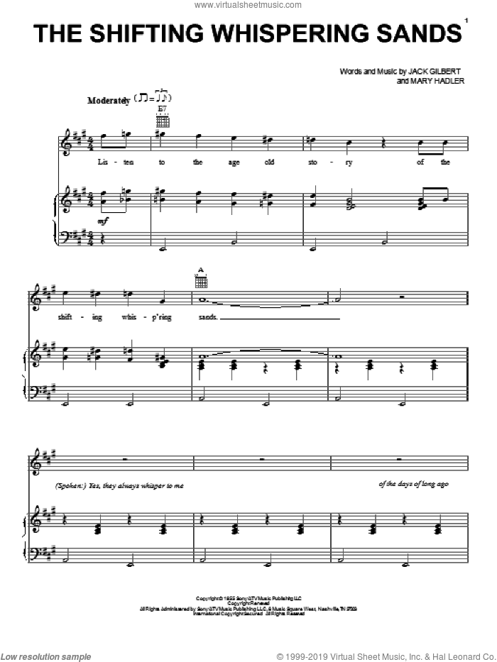 The Shifting Whispering Sands sheet music for voice, piano or guitar by Johnny Cash, Jack Gilbert and Mary Hadler, intermediate skill level