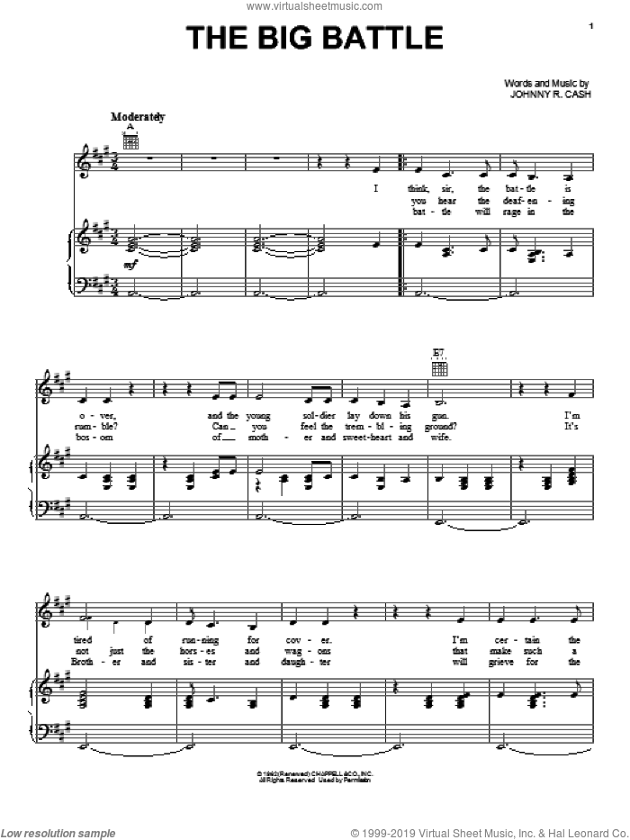 The Big Battle sheet music for voice, piano or guitar by Johnny Cash, intermediate skill level