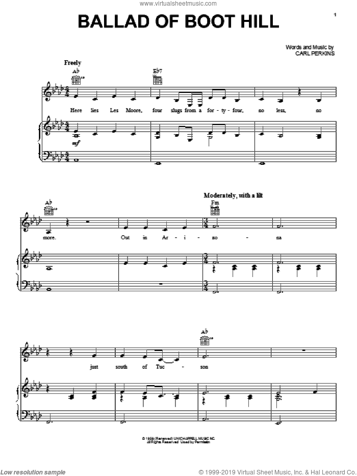 Ballad Of Boot Hill sheet music for voice, piano or guitar by Johnny Cash and Carl Perkins, intermediate skill level