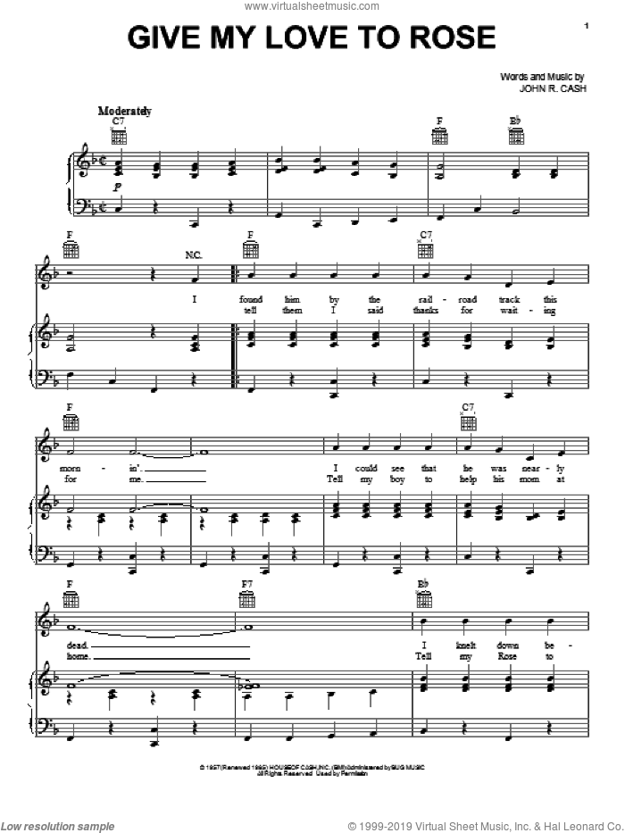 Give My Love To Rose sheet music for voice, piano or guitar by Johnny Cash, intermediate skill level