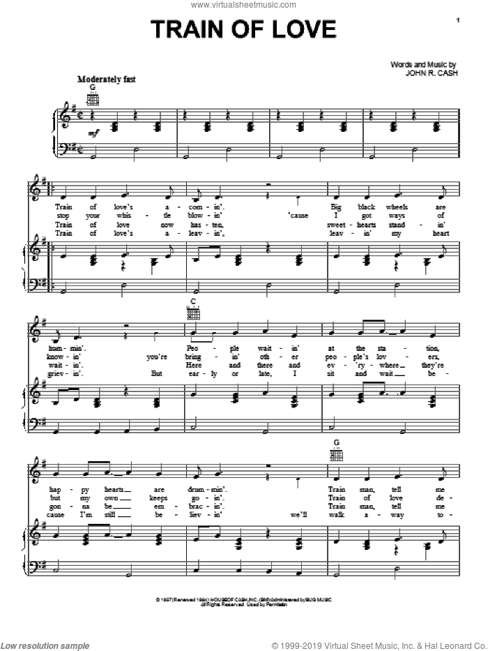 Train Of Love sheet music for voice, piano or guitar by Johnny Cash, intermediate skill level