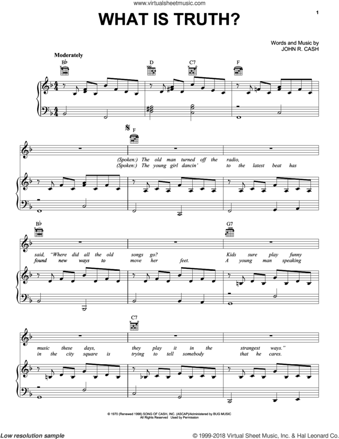 What Is Truth? sheet music for voice, piano or guitar by Johnny Cash, intermediate skill level