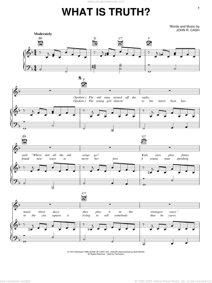 What Is Truth? sheet music for voice, piano or guitar by Johnny Cash, intermediate skill level