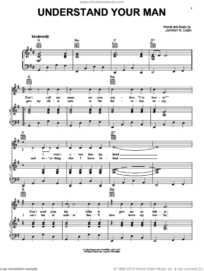 Understand Your Man sheet music for voice, piano or guitar by Johnny Cash, intermediate skill level