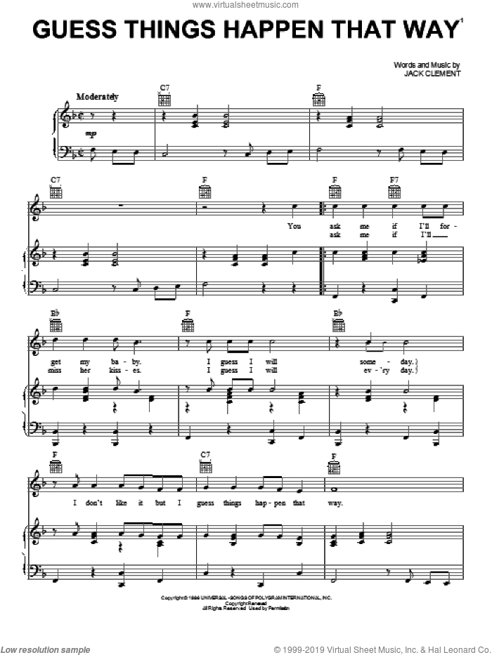 Guess Things Happen That Way sheet music for voice, piano or guitar by Johnny Cash and Jack Clement, intermediate skill level