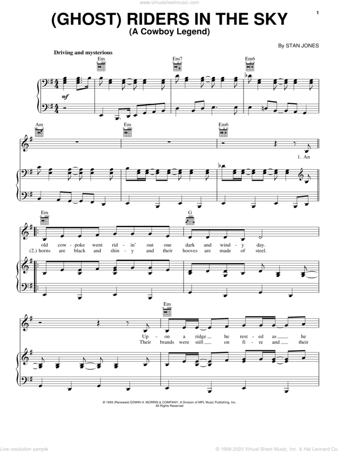 (Ghost) Riders In The Sky (A Cowboy Legend) sheet music for voice, piano or guitar by Johnny Cash and Stan Jones, intermediate skill level