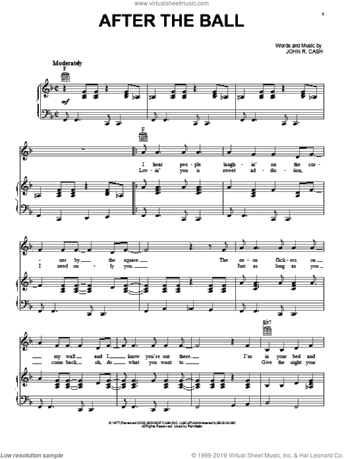 After The Ball sheet music for voice, piano or guitar by Johnny Cash, intermediate skill level