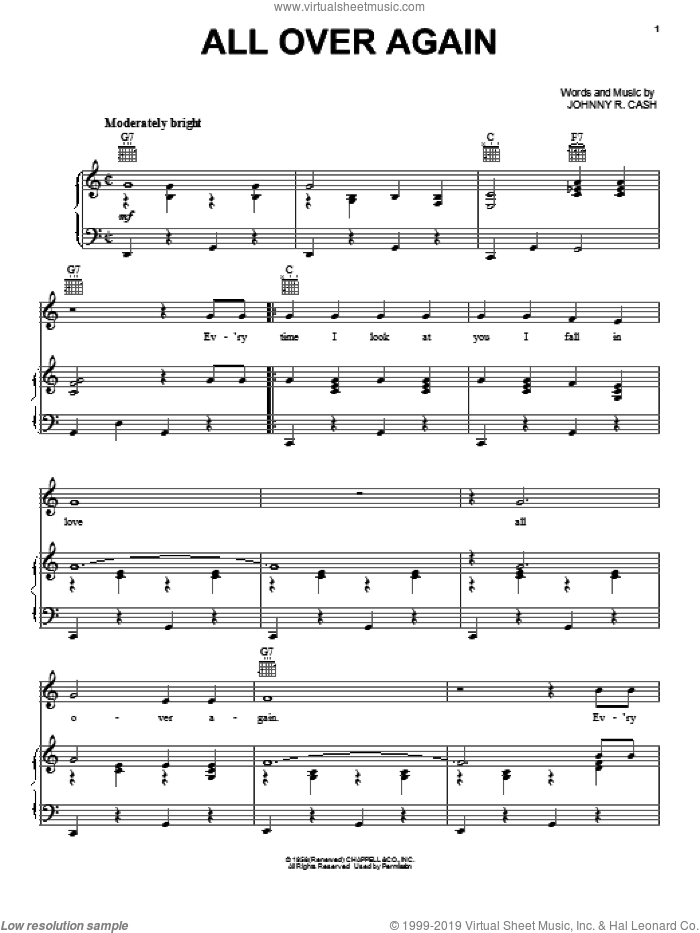 All Over Again sheet music for voice, piano or guitar by Johnny Cash, intermediate skill level
