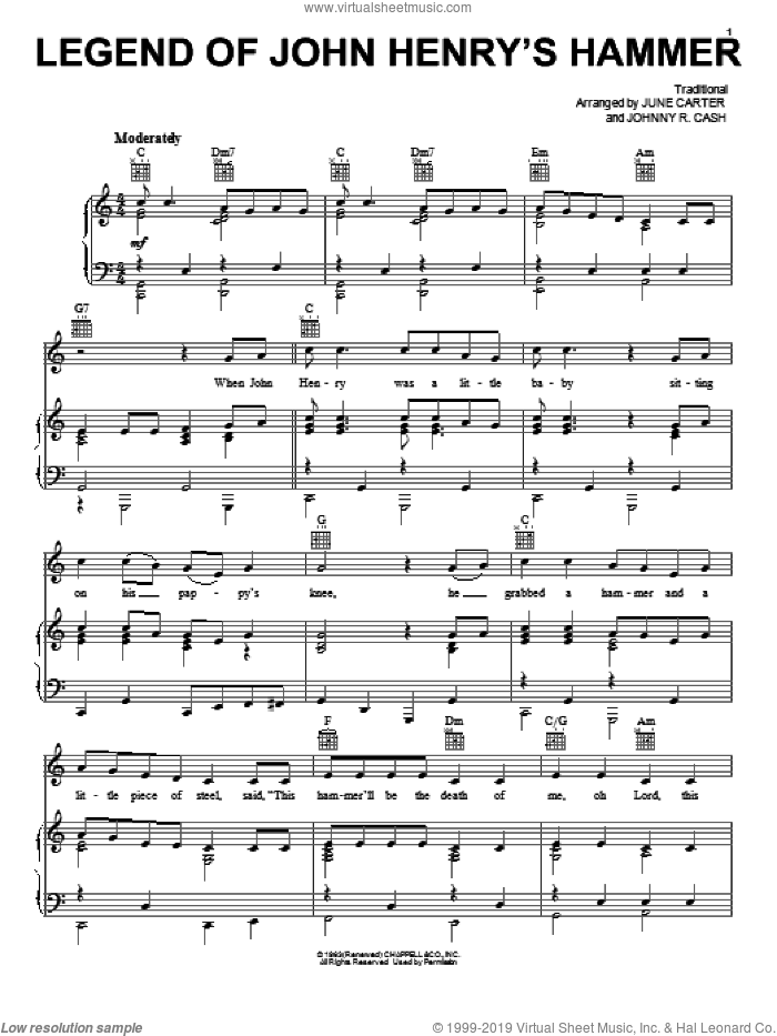 Legend Of John Henry's Hammer sheet music for voice, piano or guitar by Johnny Cash and Miscellaneous, intermediate skill level