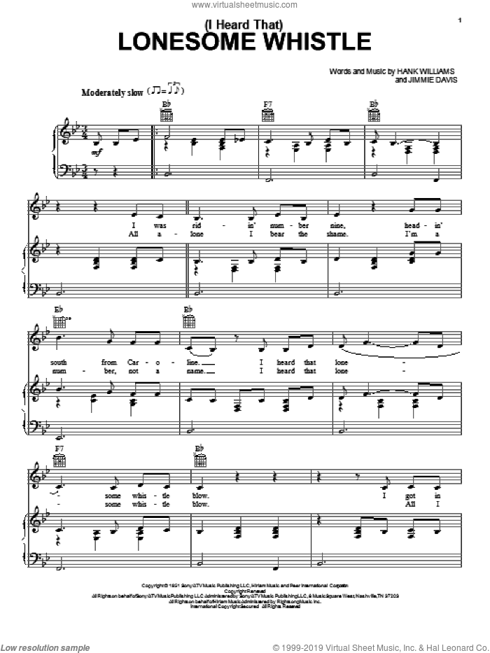 (I Heard That) Lonesome Whistle sheet music for voice, piano or guitar by Johnny Cash, Hank Williams and Jimmie Davis, intermediate skill level